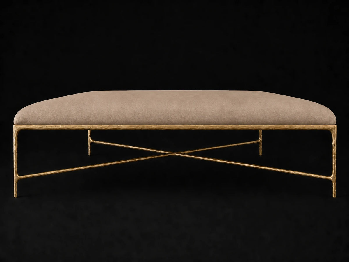Square Coffee Ottoman — Nubuck Leather Fawn — Forged Brass #Fabric & Color_Nubuck Leather Fawn