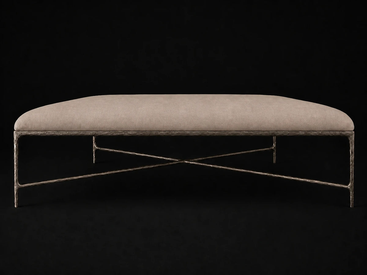 Square Coffee Ottoman — Nubuck Leather Fawn — Forged Bronze #Fabric & Color_Nubuck Leather Fawn
