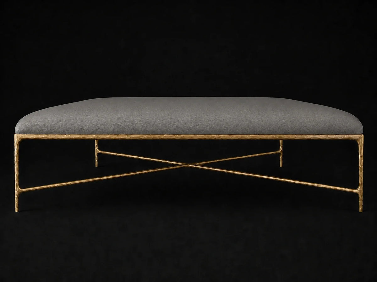 Square Coffee Ottoman — Pebbled Leather Ash — Forged Brass #Fabric & Color_Pebbled Leather Ash