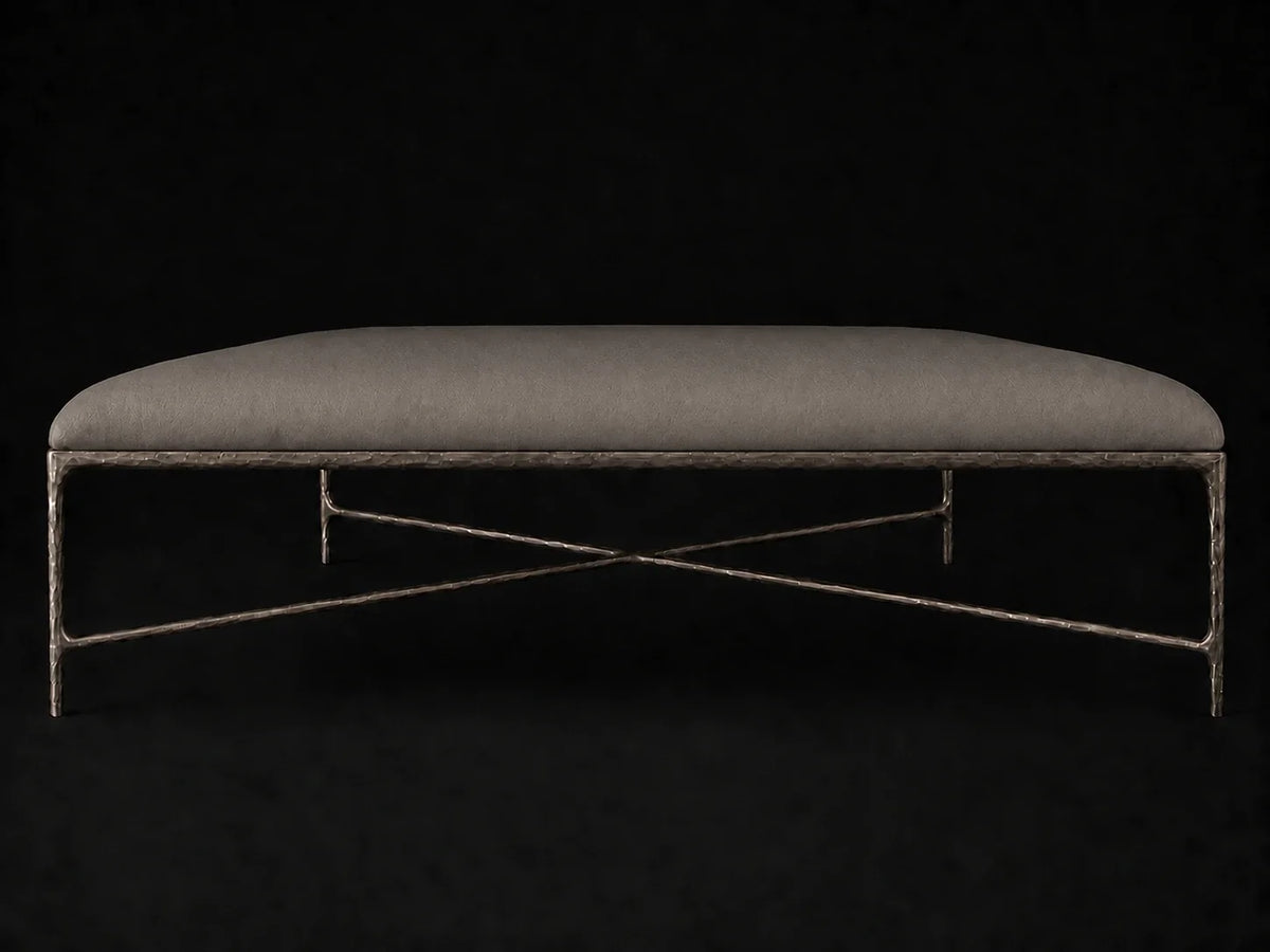 Square Coffee Ottoman — Pebbled Leather Ash — Forged Bronze #Fabric & Color_Pebbled Leather Ash