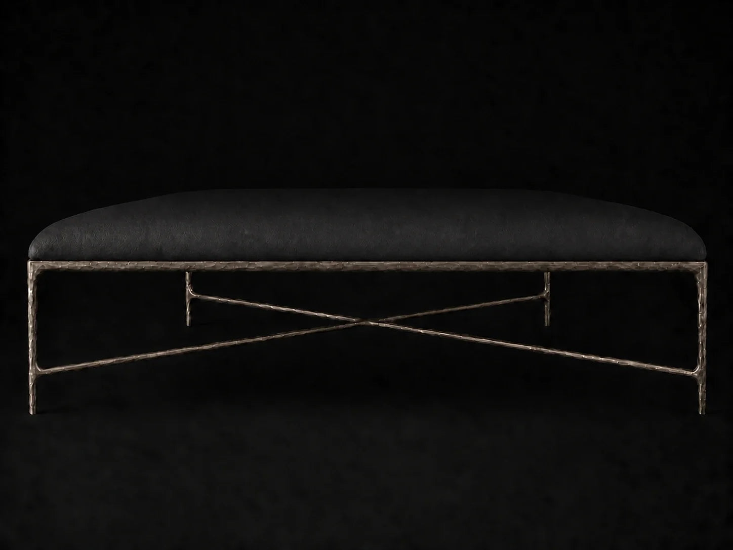 Square Coffee Ottoman — Pebbled Leather Ink — Forged Bronze #Fabric & Color_Pebbled Leather Ink