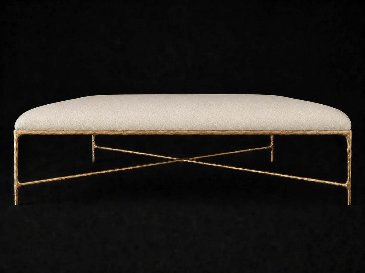 Square Coffee Ottoman — Pebbled Leather Swan — Forged Brass #Fabric & Color_Pebbled Leather Swan
