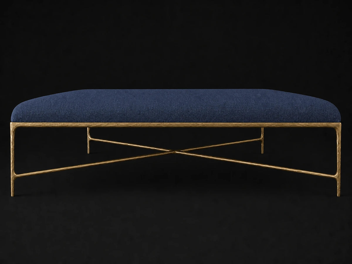Square Coffee Ottoman — Performance Linen Weave Bay — Forged Brass #Fabric & Color_Performance Linen Weave Bay