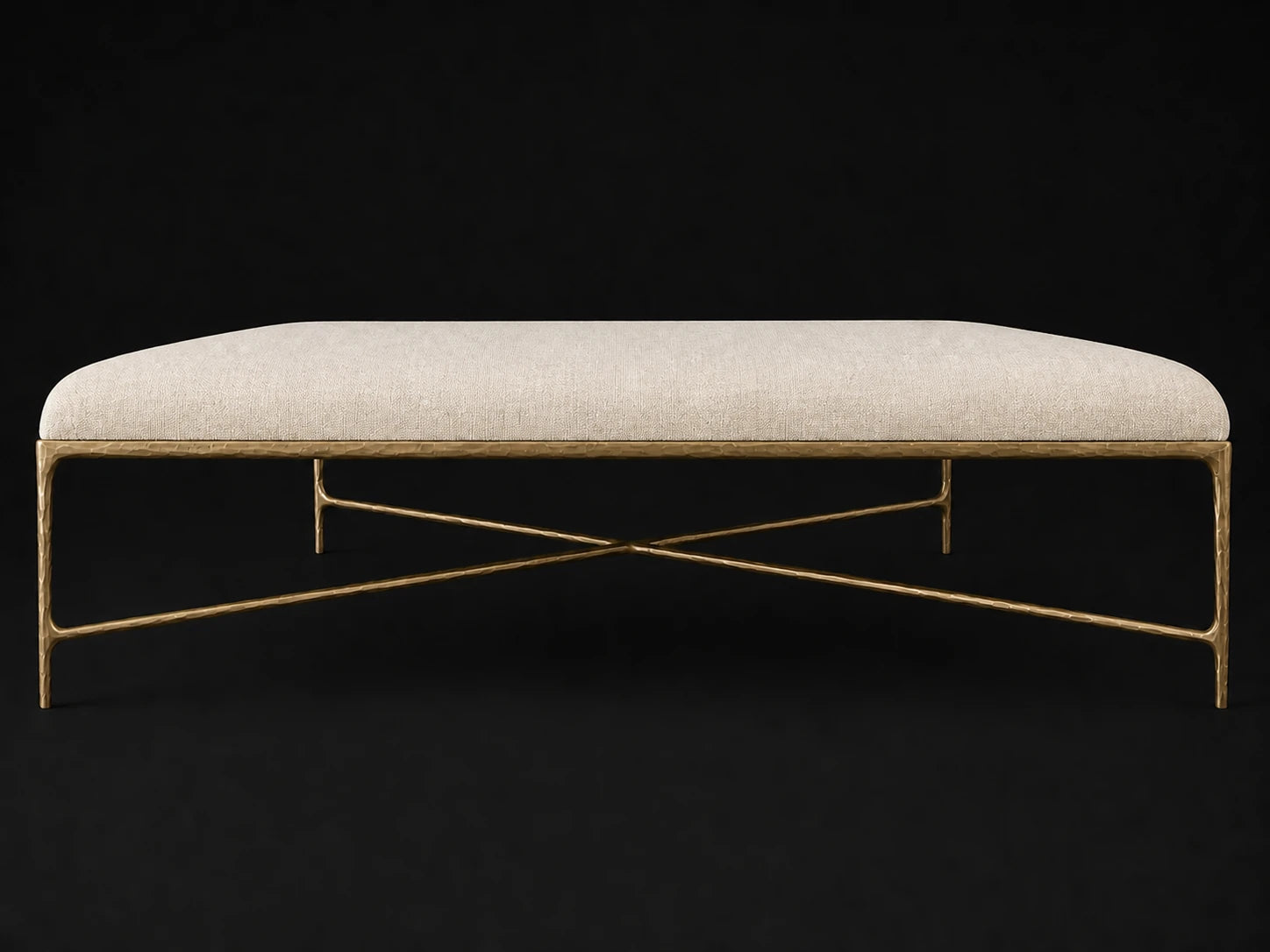 Square Coffee Ottoman — Performance Linen Weave Beige — Forged Brass #Fabric & Color_Performance Linen Weave Beige