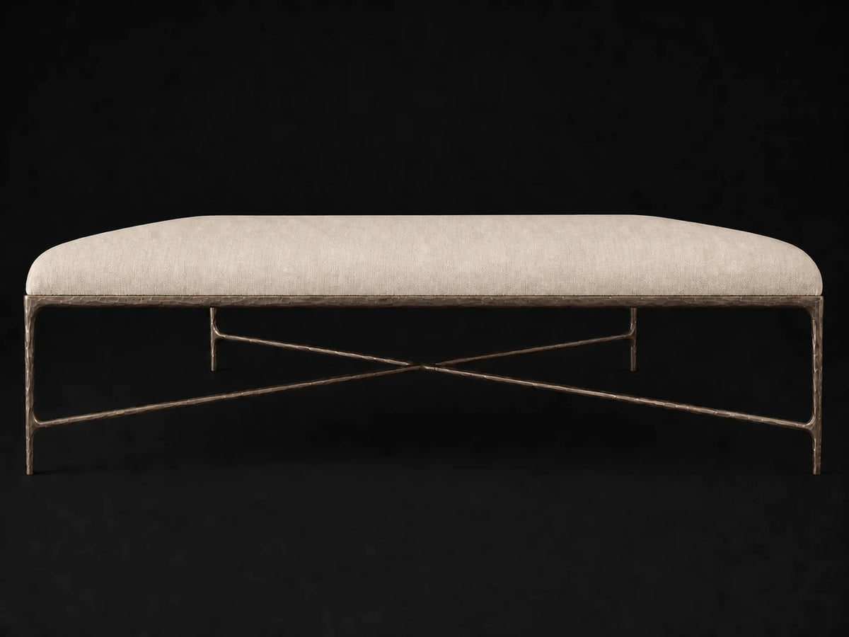 Square Coffee Ottoman — Performance Linen Weave Beige — Forged Bronze #Fabric & Color_Performance Linen Weave Beige