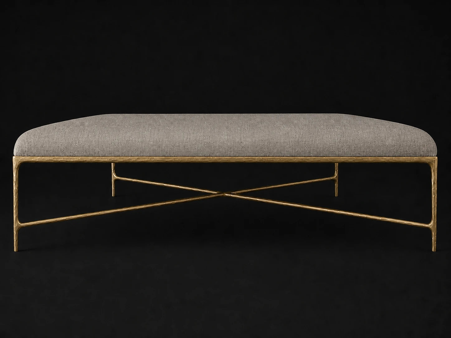 Square Coffee Ottoman — Performance Linen Weave Cloud — Forged Brass #Fabric & Color_Performance Linen Weave Cloud