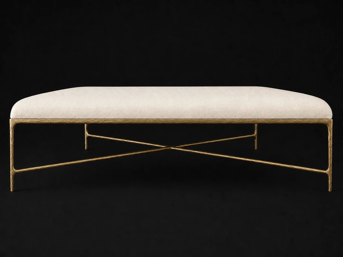 Square Coffee Ottoman — Performance Linen Weave Flour — Forged Brass #Fabric & Color_Performance Linen Weave Flour
