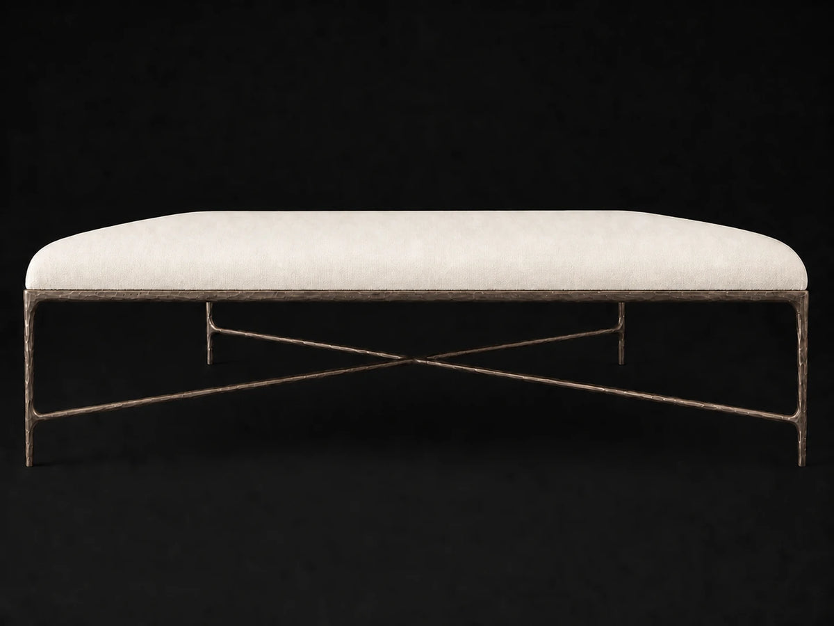 Square Coffee Ottoman — Performance Linen Weave Flour — Forged Bronze #Fabric & Color_Performance Linen Weave Flour