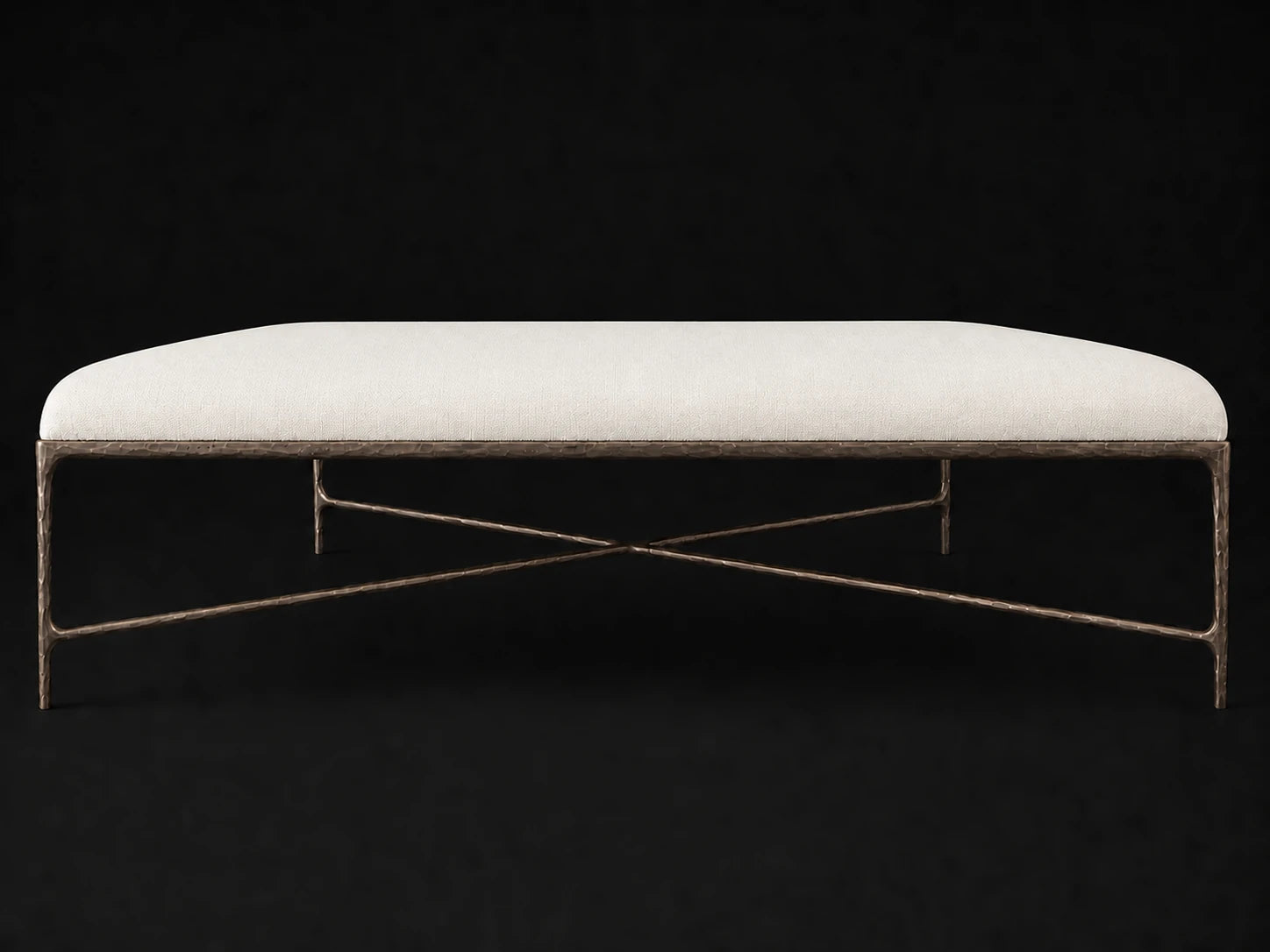 Square Coffee Ottoman — Performance Linen Weave Pure White — Forged Bronze #Fabric & Color_Performance Linen Weave Pure White