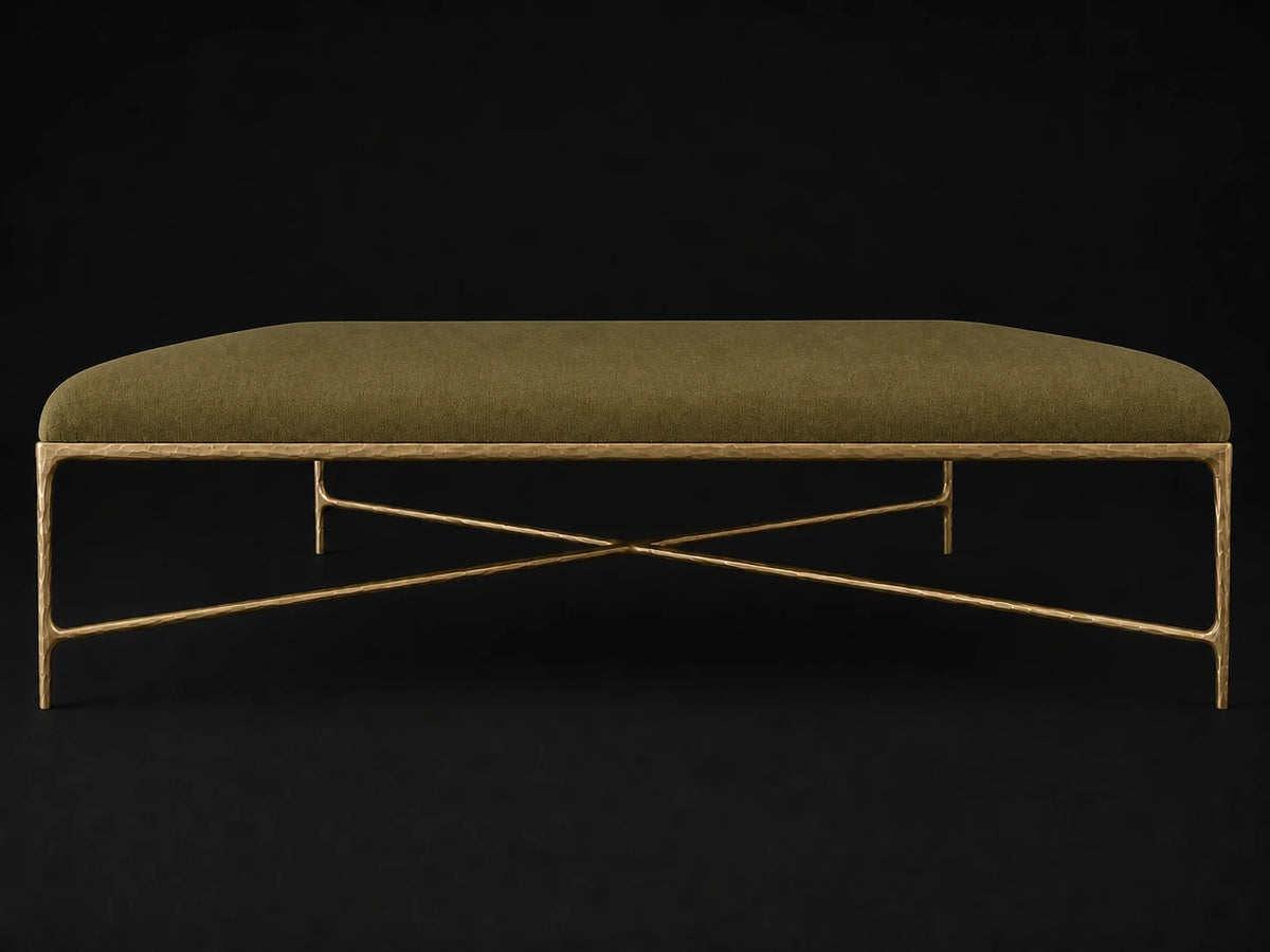 Square Coffee Ottoman — Performance Velvet Olive — Forged Brass #Fabric & Color_Performance Velvet Olive