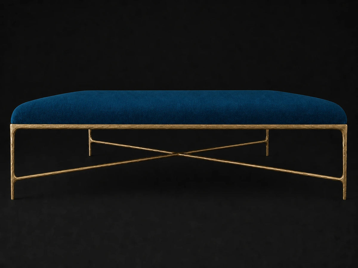 Square Coffee Ottoman — Performance Velvet Sapphire — Forged Brass #Fabric & Color_Performance Velvet Sapphire