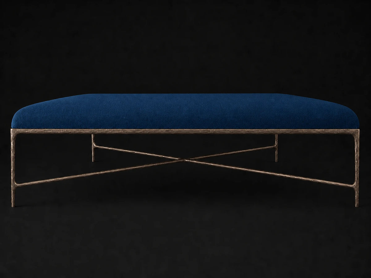 Square Coffee Ottoman — Performance Velvet Sapphire — Forged Bronze #Fabric & Color_Performance Velvet Sapphire