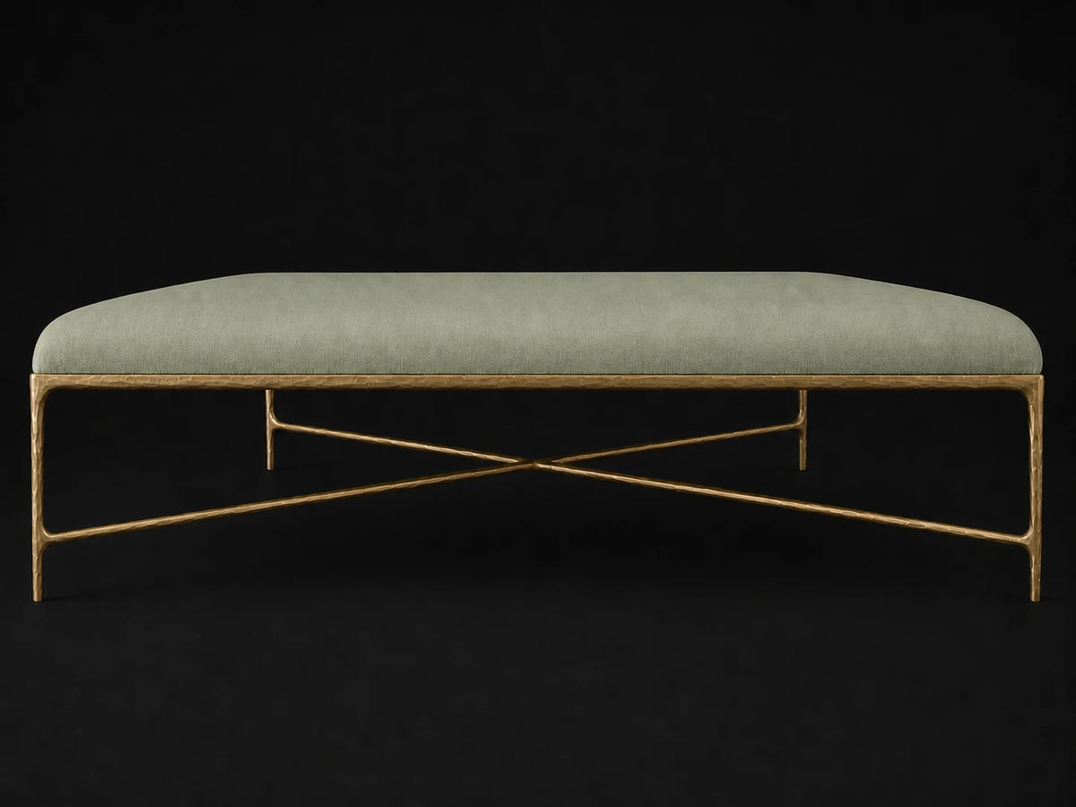 Square Coffee Ottoman — Performance Velvet Seafoam — Forged Brass #Fabric & Color_Performance Velvet Seafoam