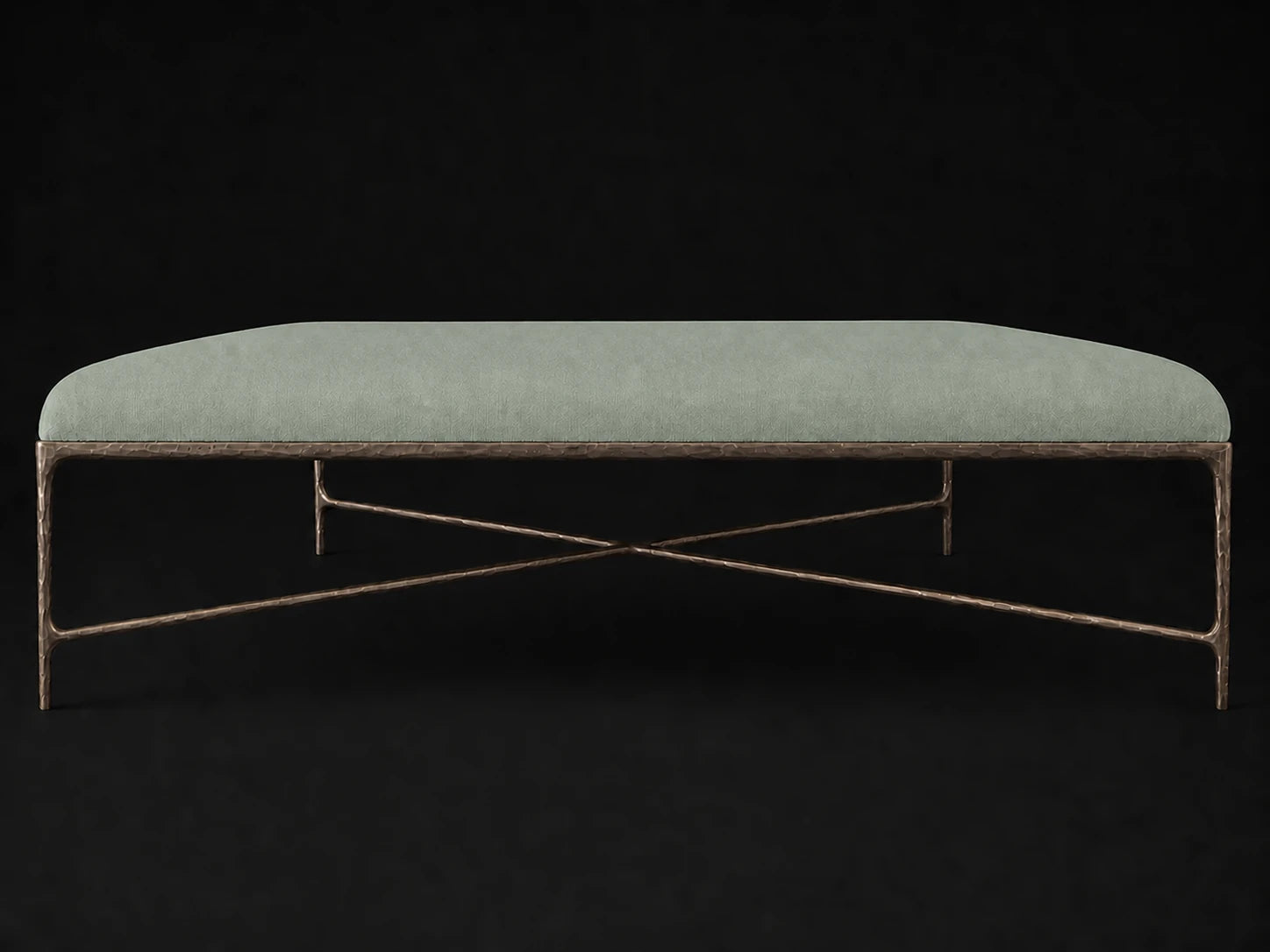 Square Coffee Ottoman — Performance Velvet Seafoam — Forged Bronze #Fabric & Color_Performance Velvet Seafoam