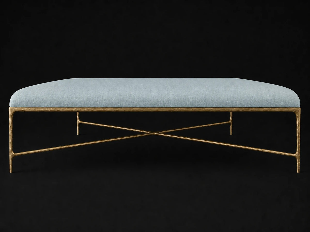 Square Coffee Ottoman — Performance Velvet Sky — Forged Brass #Fabric & Color_Performance Velvet Sky