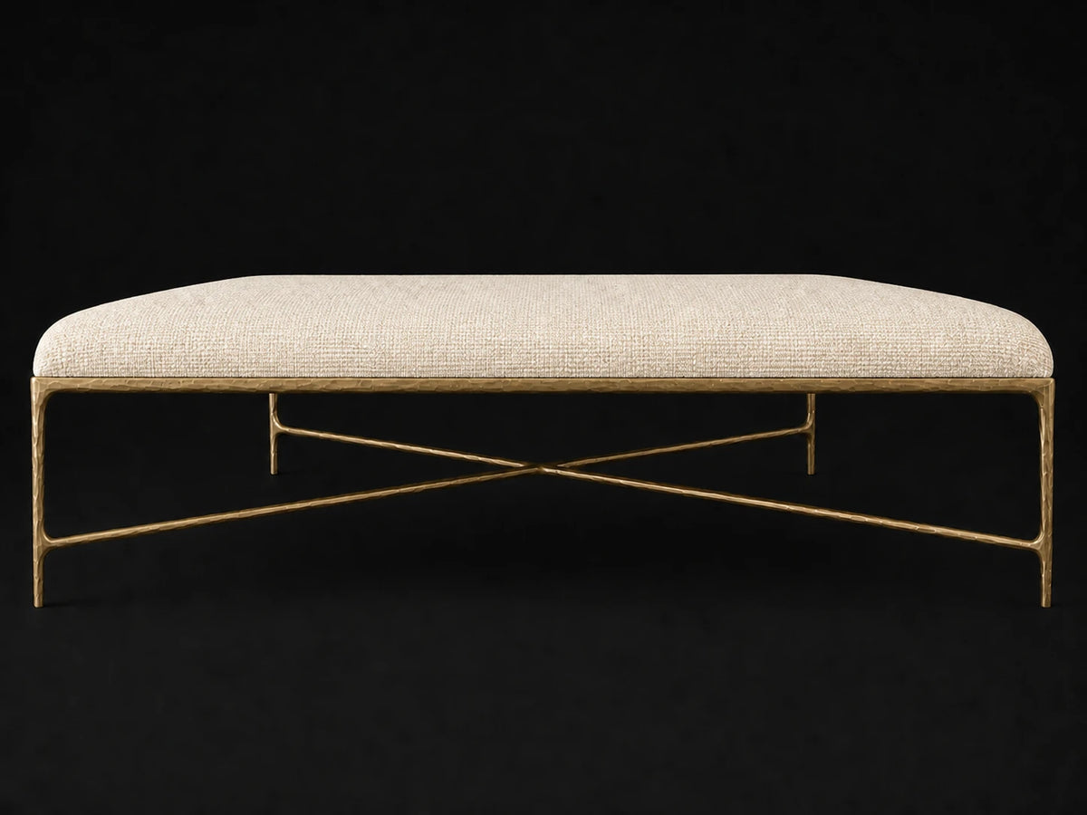 Square Coffee Ottoman — Performance Woven Chenille Desert — Forged Brass #Fabric & Color_Performance Woven Chenille Desert