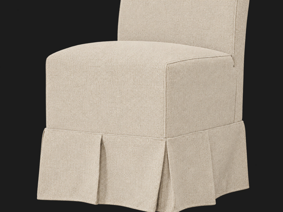 Dalia Armless Dining Chair 2-piece set in Performance Textural Weave Savanna - gallery-07-seat-skirt-detail-savanna