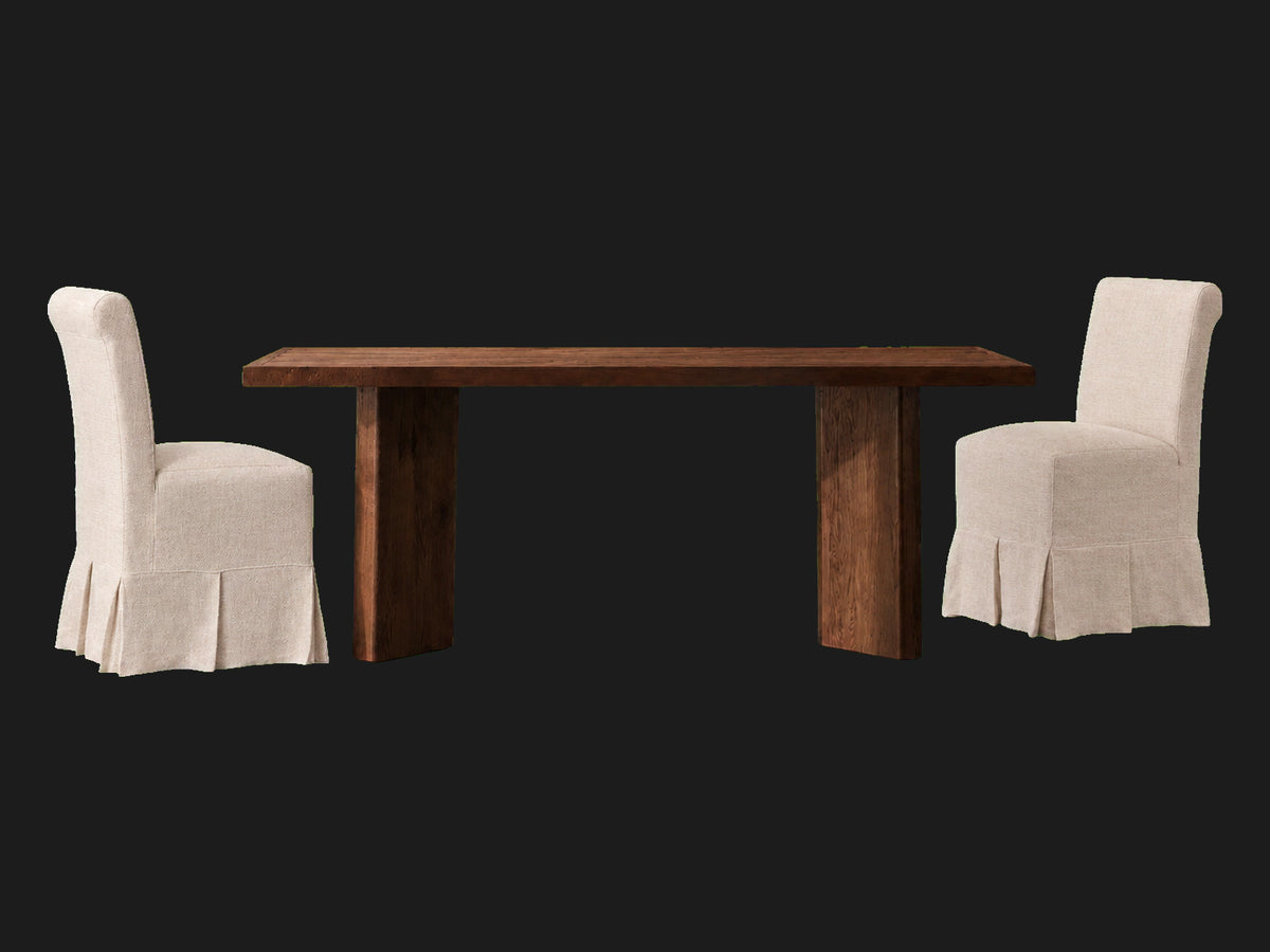 Dalia Armless Dining Chair 2-piece set in Performance Textural Weave Savanna - gallery-08-table-two-chairs-savanna