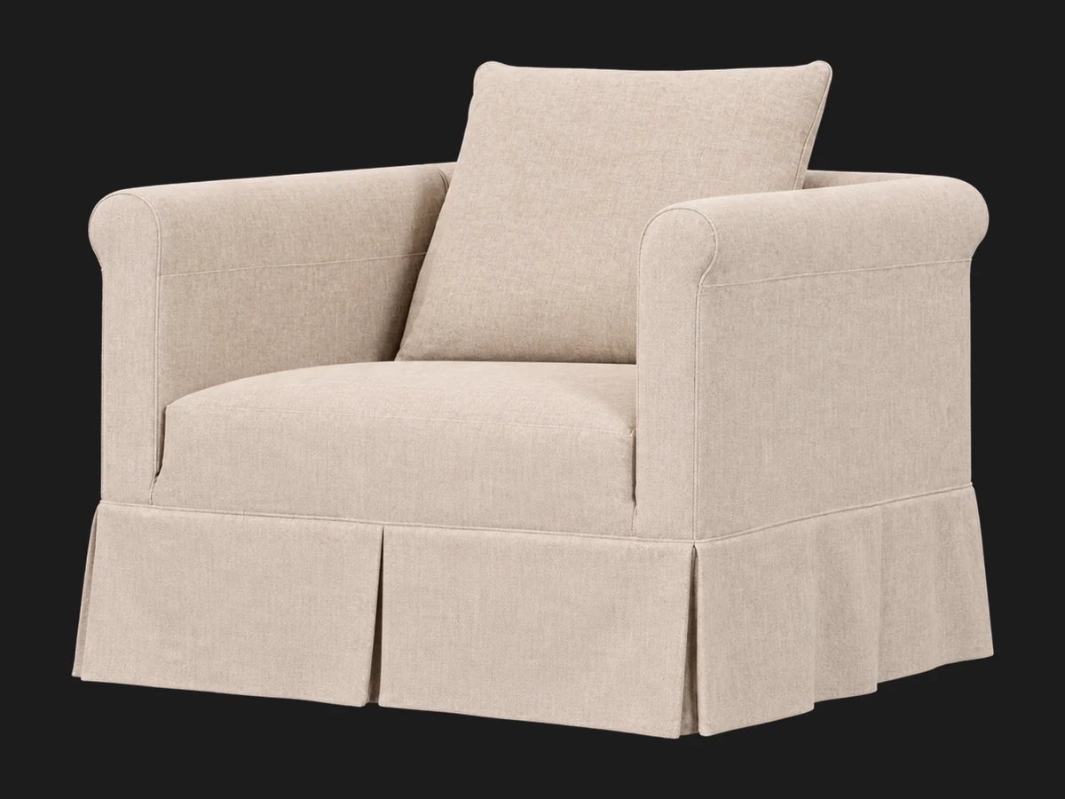 Dalia Slipcovered Chair in Heritage Belgian Linen Petal - three-quarter view