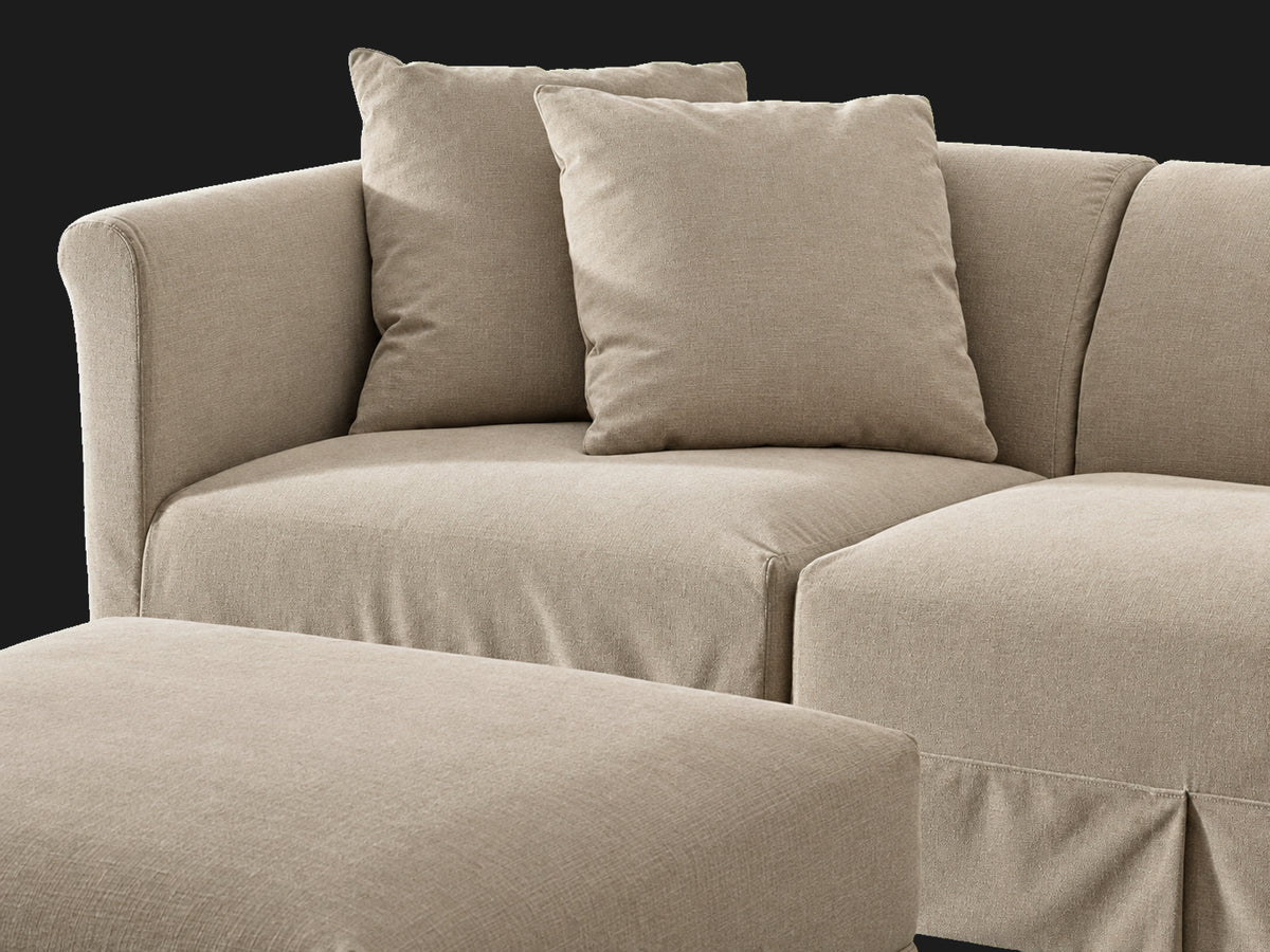 Dalia 4-piece chaise sectional — seating detail in Performance Textural Weave Earthen