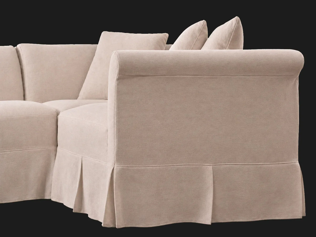 Dalia 4-piece L-shape sectional — rear arm detail in Performance Textural Weave Earthen