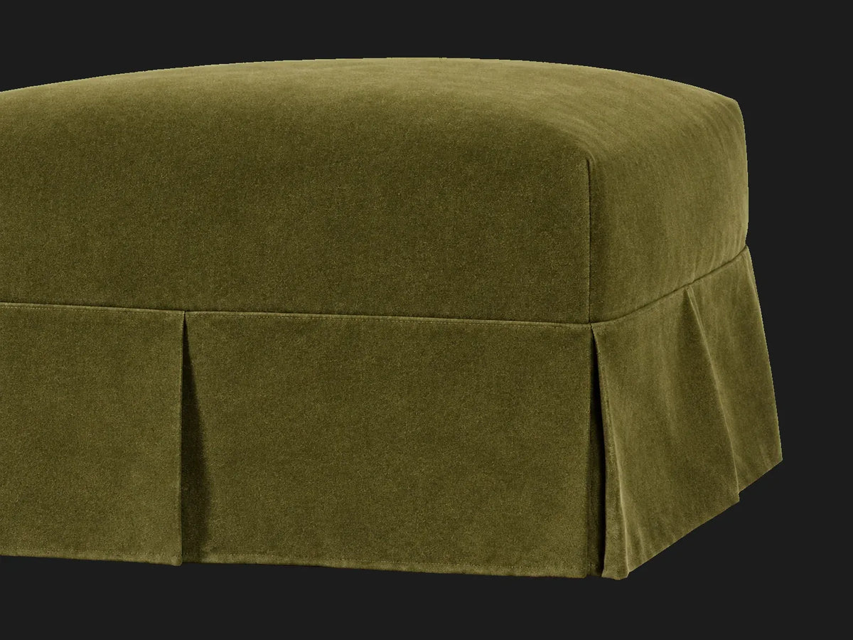 Dalia Ottoman in Performance Velvet Olive, close detail