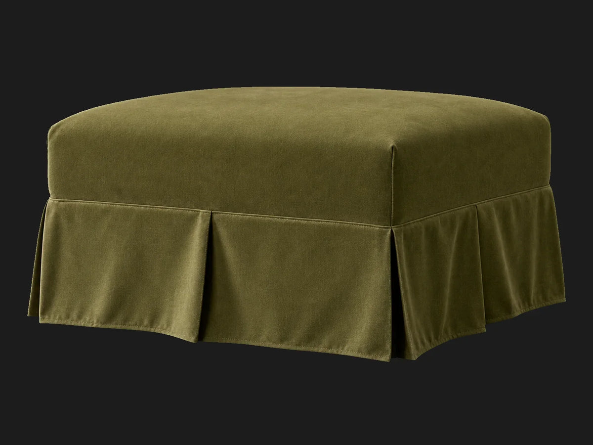 Dalia Ottoman in Performance Velvet Olive, secondary three-quarter view