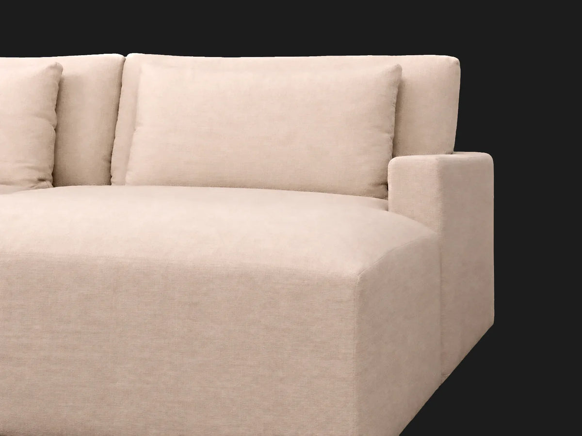Devyn 4-piece chaise sectional — upholstery and cushion detail in Performance Linen Weave Beige