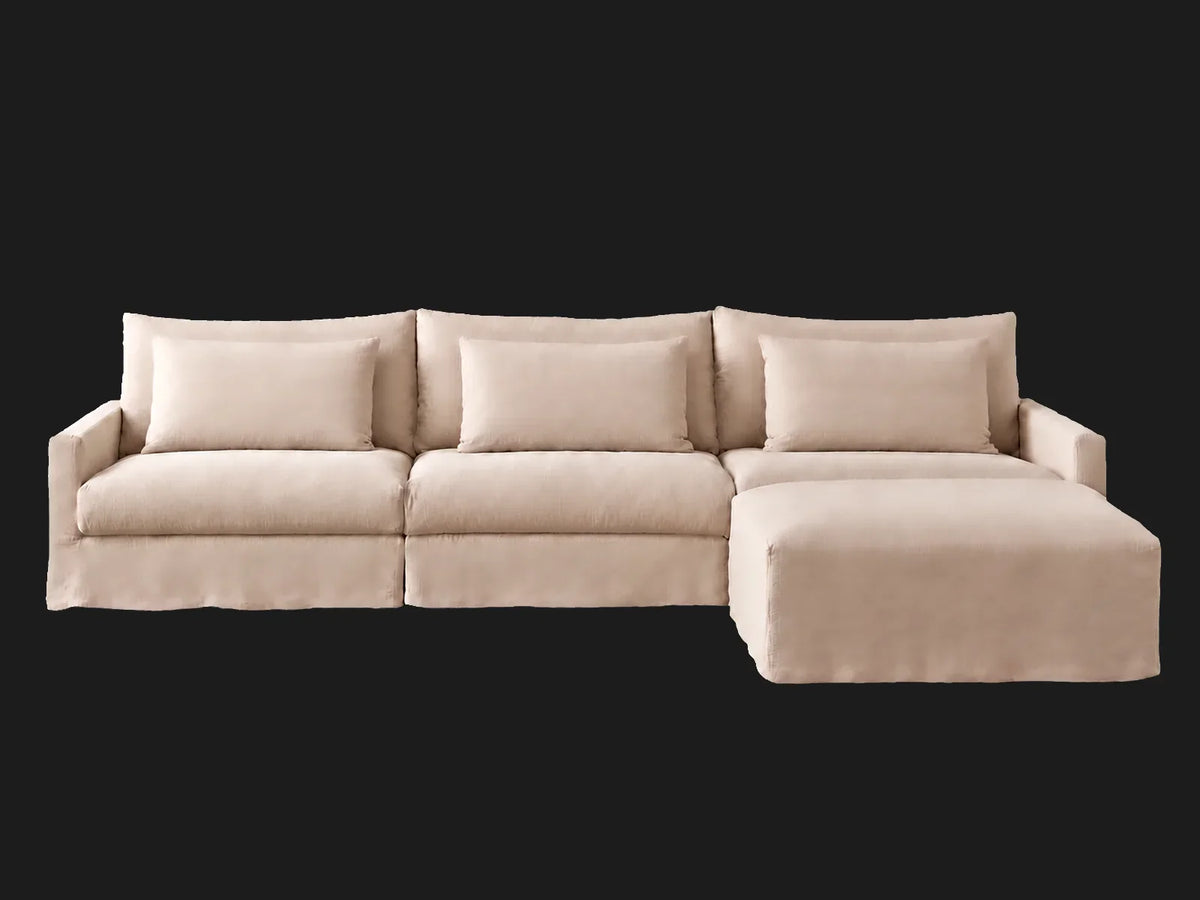 Devyn 4-piece chaise sectional — alternate front view in Performance Linen Weave Beige