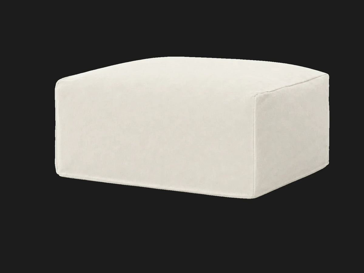 Devyn Ottoman in Italian Brushed Wool Vanilla, three-quarter view
