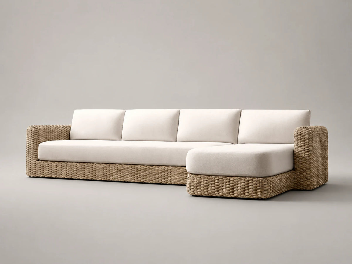 Outdoor Chaise Sofa, Wicker Frame, Performance Fabric, product view