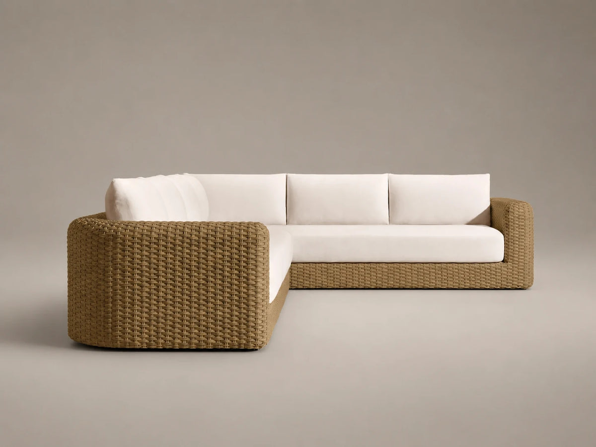 Outdoor Sectional Sofa, Woven Rattan Frame, Performance Fabric, product view