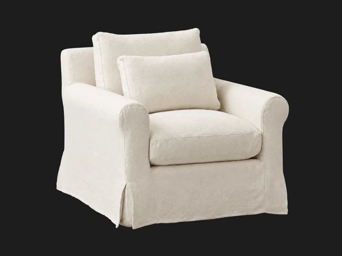 Elias Swivel Chair in Italian Brushed Wool Vanilla, three-quarter view
