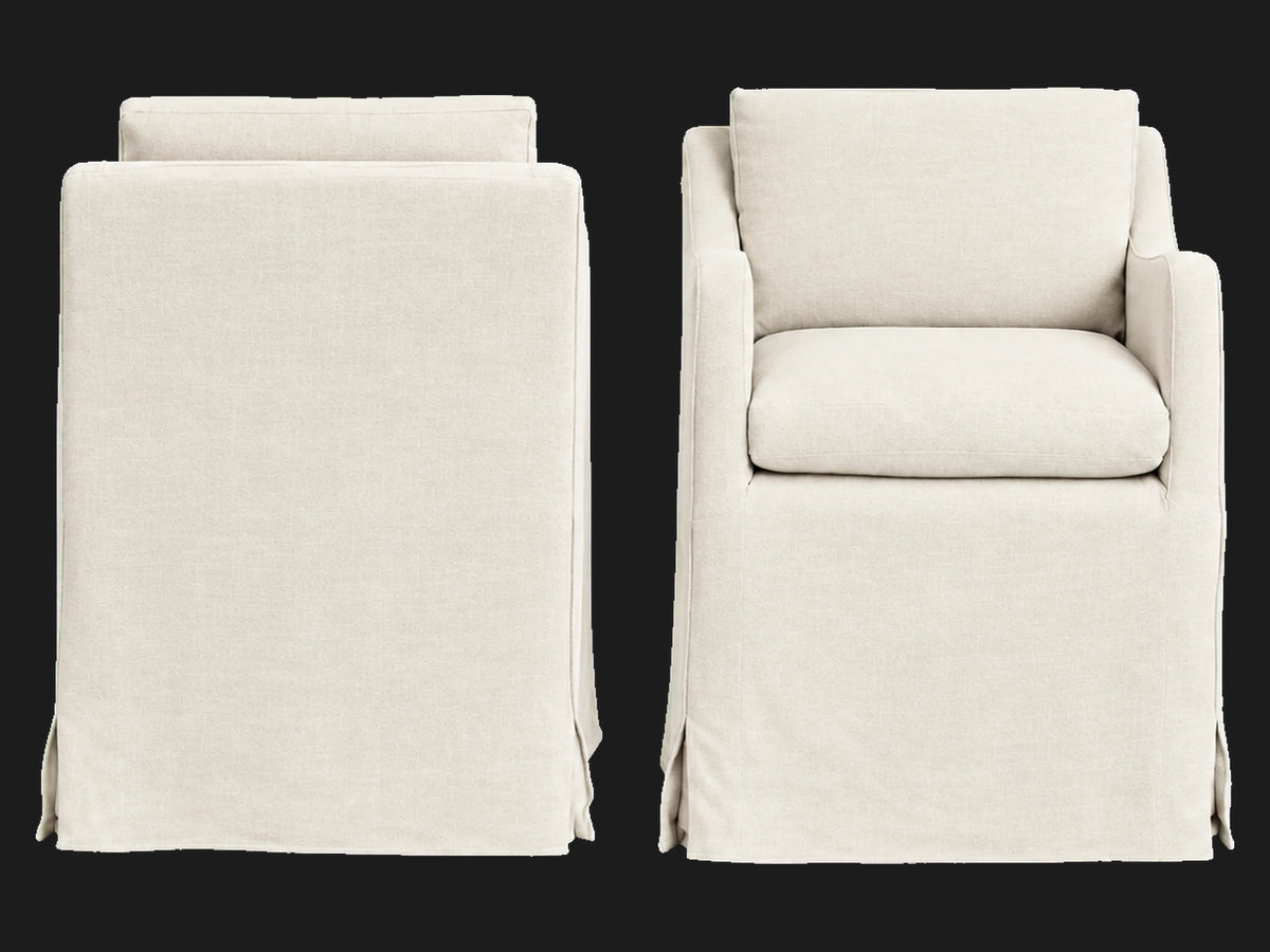 Esmé Dining Chair 2-piece set in Performance Linen Weave Flour - back and front views