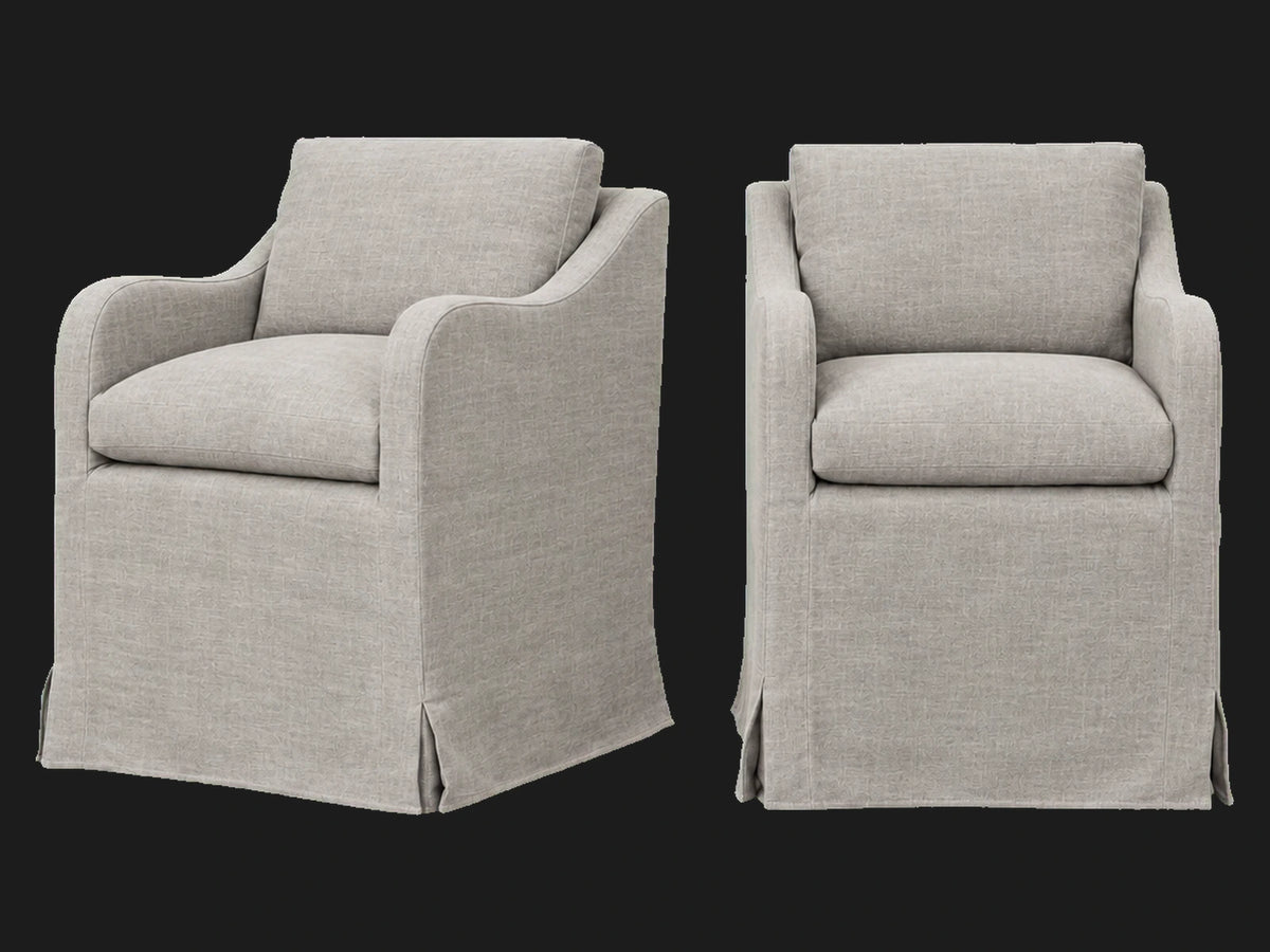 Esmé Dining Chair 2-piece set in Heritage Belgian Linen Agate - front and three-quarter views #Fabric & Color_Heritage Belgian Linen Agate