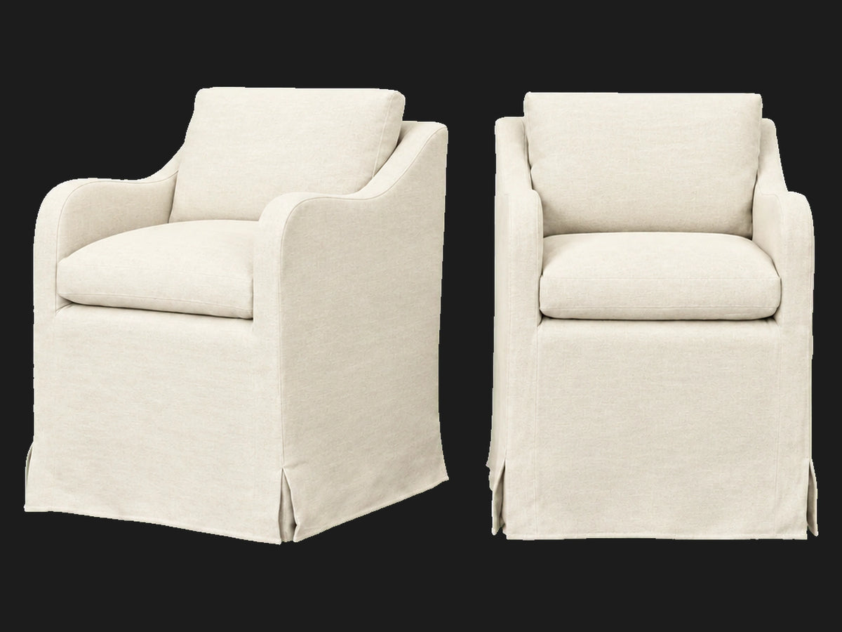 Esmé Dining Chair 2-piece set in Heritage Belgian Linen Egret - front and three-quarter views #Fabric & Color_Heritage Belgian Linen Egret