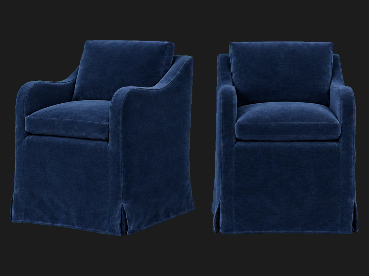 Esmé Dining Chair 2-piece set in Mohair Admiral - front and three-quarter views #Fabric & Color_Mohair Admiral