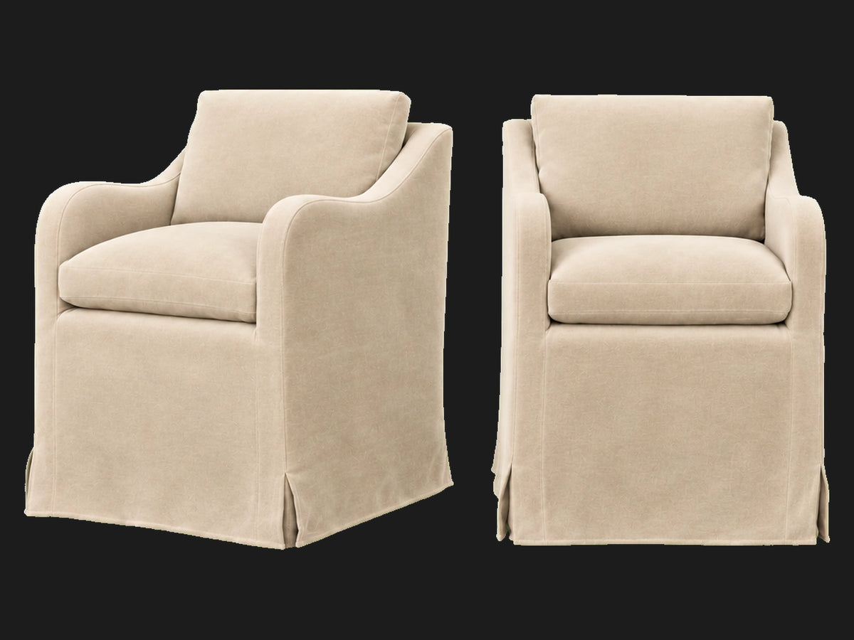 Esmé Dining Chair 2-piece set in Mohair Almond - front and three-quarter views