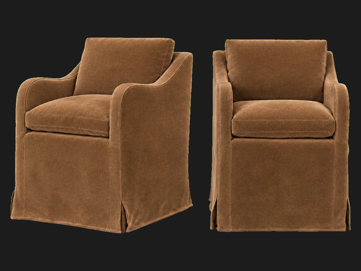 Esmé Dining Chair 2-piece set in Mohair Brown Sugar - front and three-quarter views #Fabric & Color_Mohair Brown Sugar