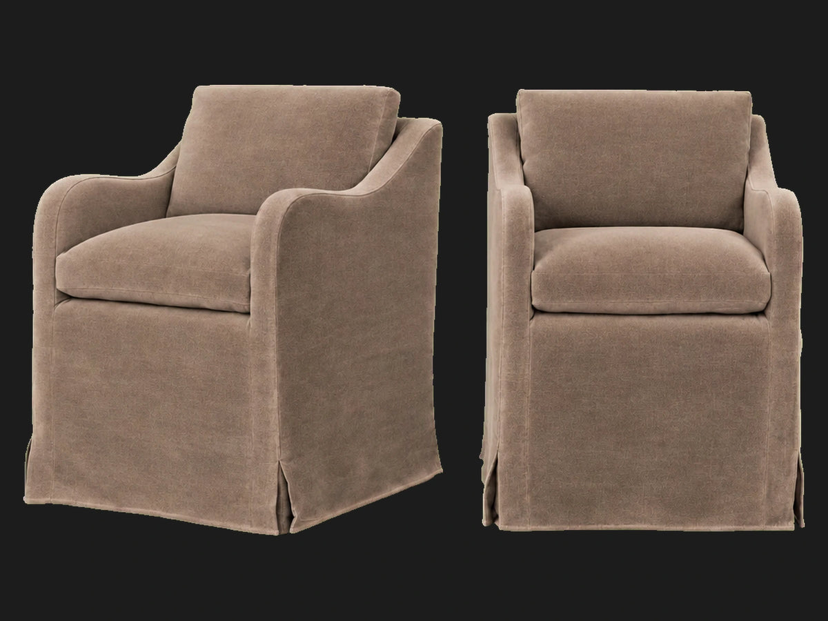Esmé Dining Chair 2-piece set in Mohair Mink - front and three-quarter views #Fabric & Color_Mohair Mink