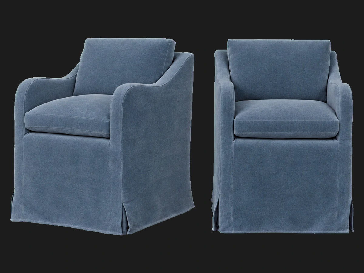 Esmé Dining Chair 2-piece set in Mohair Slate Blue - front and three-quarter views #Fabric & Color_Mohair Slate Blue