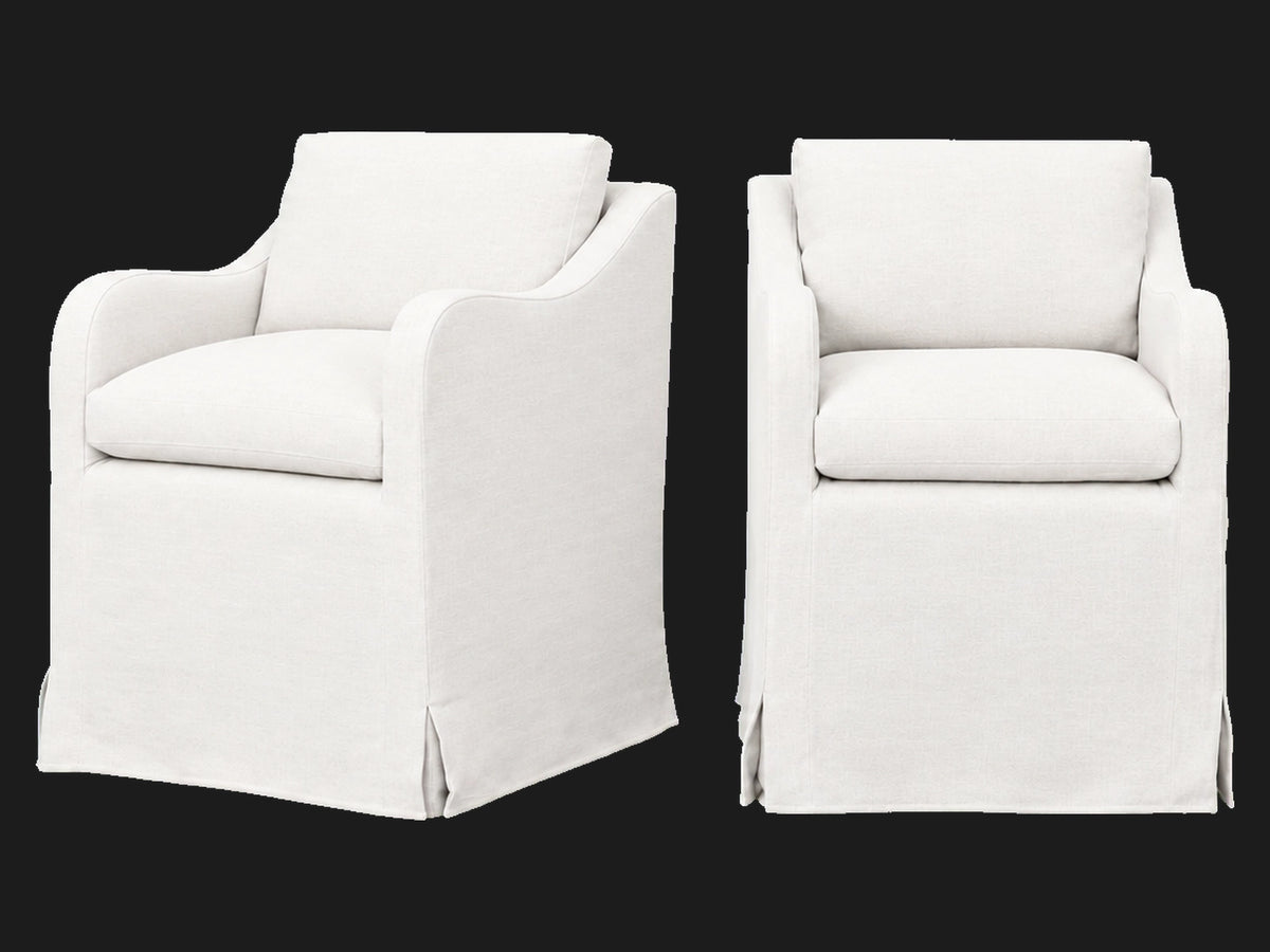 Esmé Dining Chair 2-piece set in Performance Linen Weave Pure White - front and three-quarter views #Fabric & Color_Performance Linen Weave Pure White