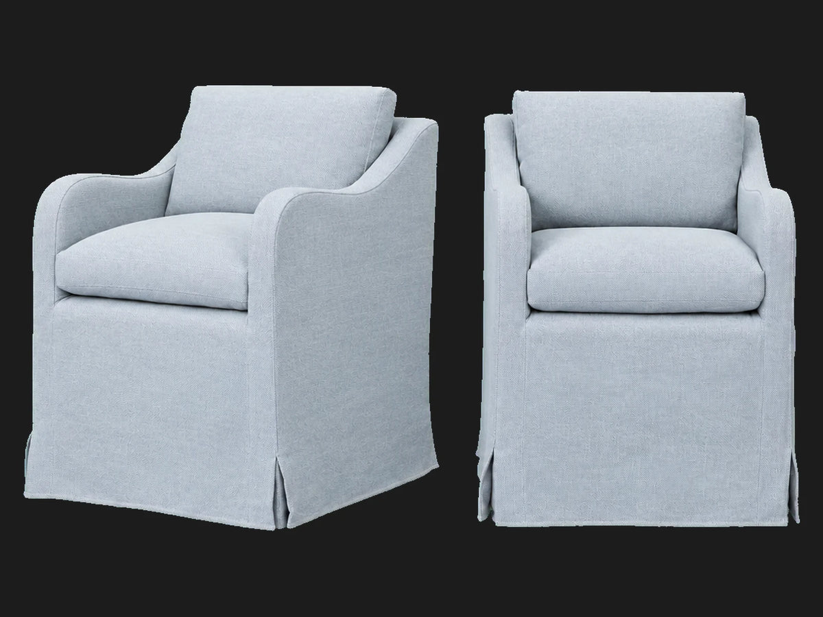 Esmé Dining Chair 2-piece set in Performance Textural Weave Breeze - front and three-quarter views #Fabric & Color_Performance Textural Weave Breeze