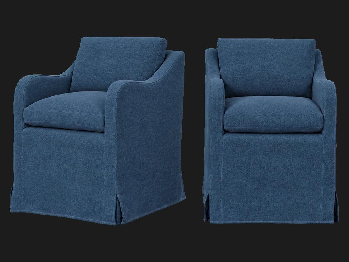 Esmé Dining Chair 2-piece set in Performance Textural Weave Marina - front and three-quarter views #Fabric & Color_Performance Textural Weave Marina