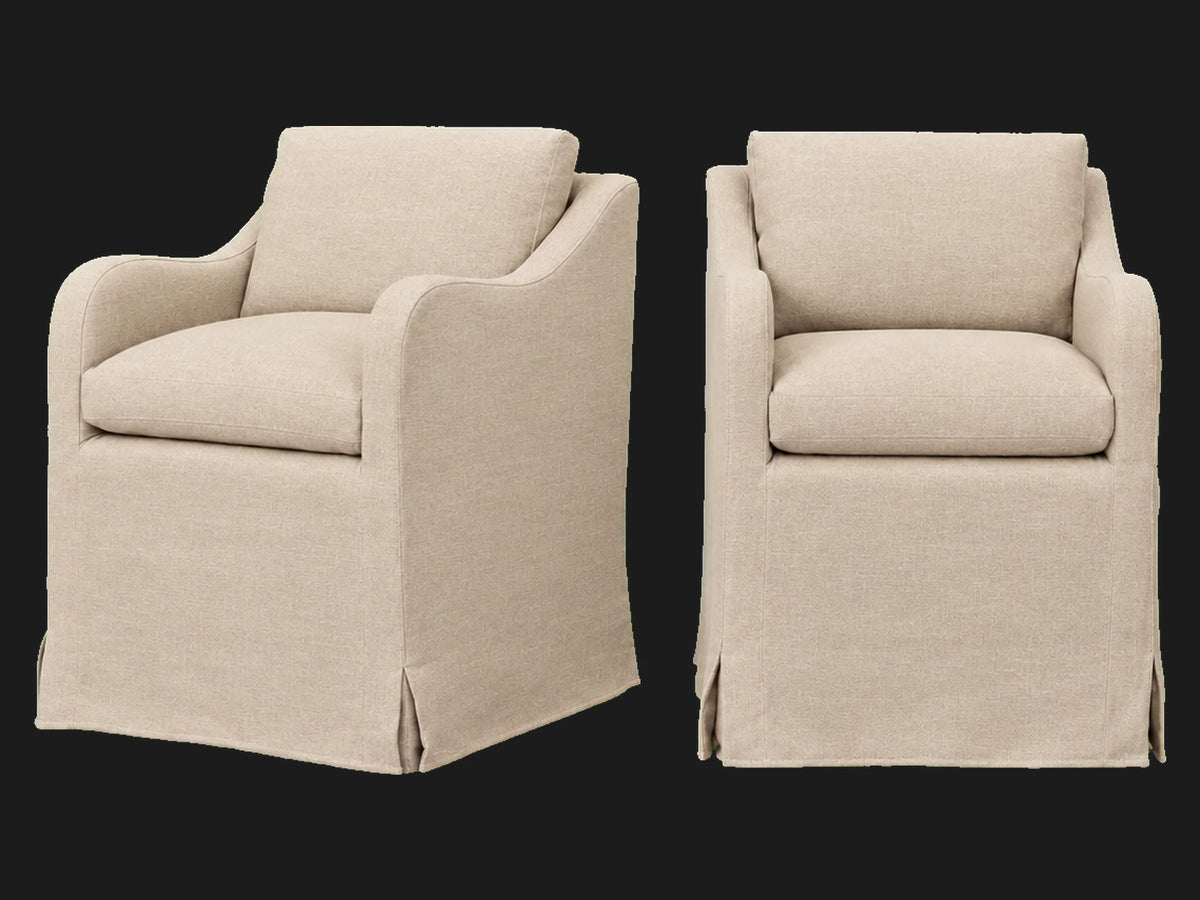 Esmé Dining Chair 2-piece set in Performance Textural Weave Savanna - front and three-quarter views
