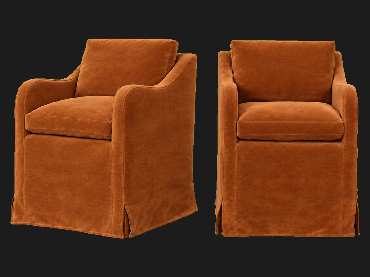 Esmé Dining Chair 2-piece set in Performance Velvet Cider - front and three-quarter views