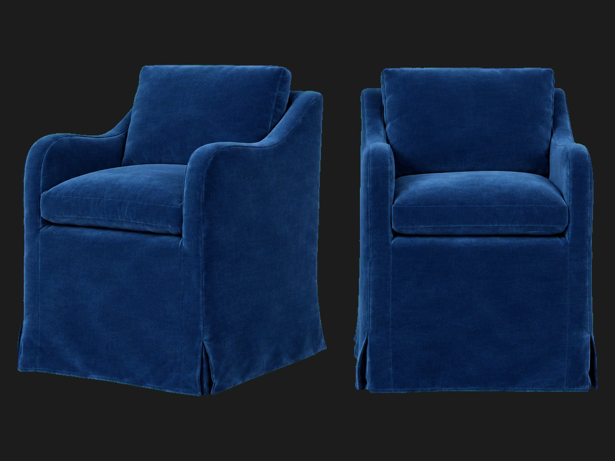 Esmé Dining Chair 2-piece set in Performance Velvet Sapphire - front and three-quarter views #Fabric & Color_Performance Velvet Sapphire
