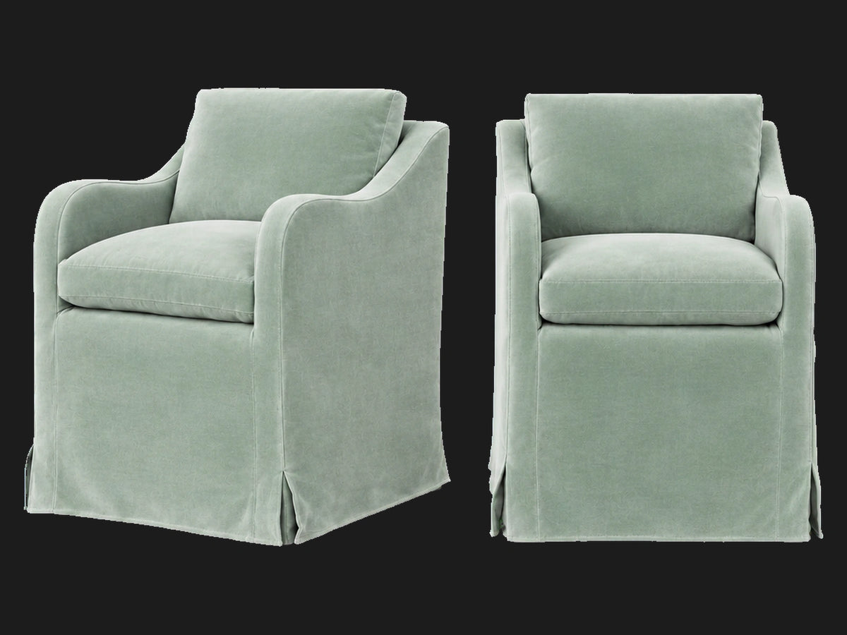 Esmé Dining Chair 2-piece set in Performance Velvet Seafoam - front and three-quarter views #Fabric & Color_Performance Velvet Seafoam