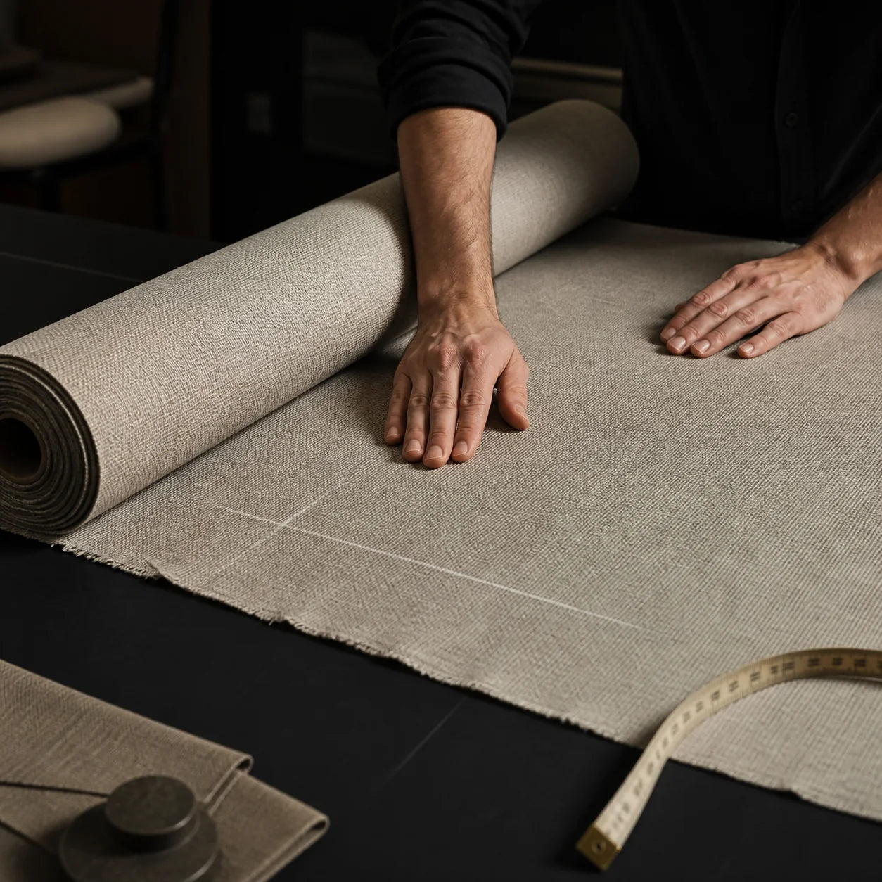 Upholstery fabric inspection and relaxation before cutting