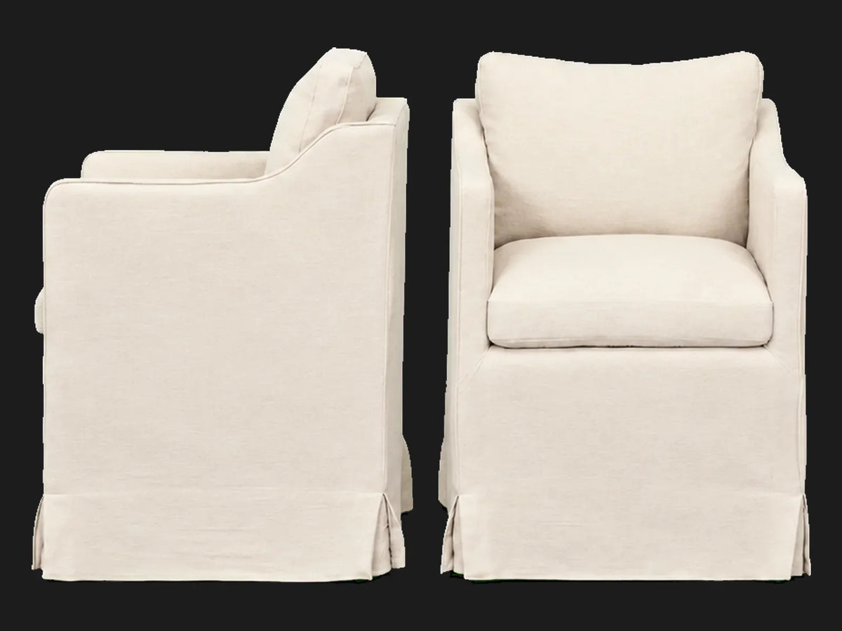 Amelia Dining Chair 2-piece set in Italian Brushed Wool Vanilla - side and front views